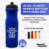 DISCOUNT PROMOS 50 Plastic Water Bottles Set, 26 oz. - Customizable Text, Logo - Black Push Top Lid - Blue view 2
