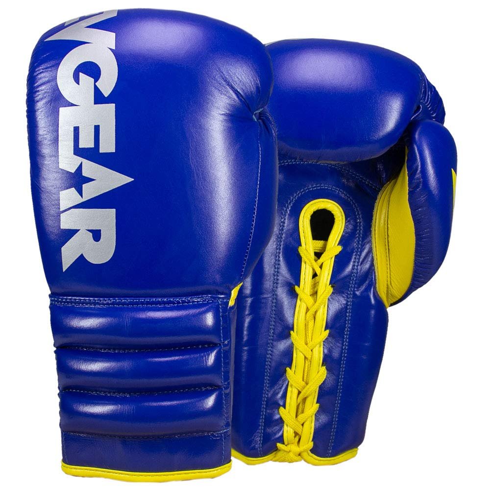 Revgear S4 Sentinel Lace Pro Leather Gel Boxing Gloves | Ridged Wrists for Protection | Multi-Layer Gel Padding (Blue, 10 OZ)