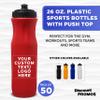 DISCOUNT PROMOS 50 Plastic Water Bottles Set, 26 oz. - Customizable Text, Logo - Black Push Top Lid - Red view 2