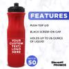 DISCOUNT PROMOS 50 Plastic Water Bottles Set, 26 oz. - Customizable Text, Logo - Black Push Top Lid - Red view 3