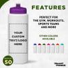 DISCOUNT PROMOS Custom HDPE Plastic Leak-Free Bottles 32 oz. Set of 50, Personalized Bulk Pack - BPA Free, Great for Gym, Camping, Backpacking, School - Trans Purple view 2