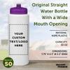 DISCOUNT PROMOS Custom HDPE Plastic Leak-Free Bottles 32 oz. Set of 50, Personalized Bulk Pack - BPA Free, Great for Gym, Camping, Backpacking, School - Trans Purple view 4