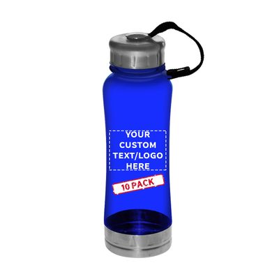 DISCOUNT PROMOS 10 Sports Bottles with Twist Lid Set, 23 oz. - Customizable Text, Logo - Metallic Base, BPA Free - Blue
