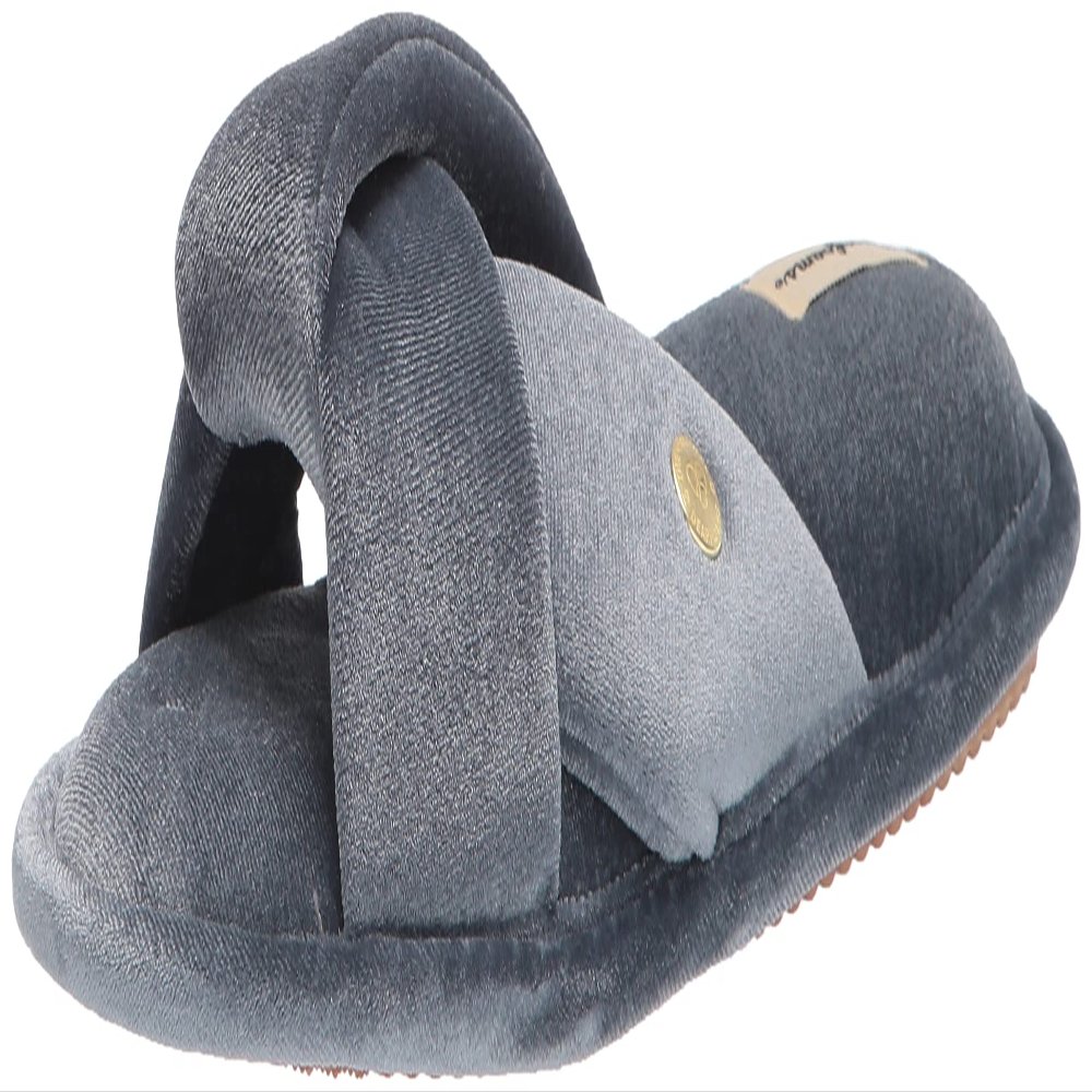 Dearfoams Women's Jules Shiny Velour Twist Vamp Slide Slipper, Flintstone, X-Large