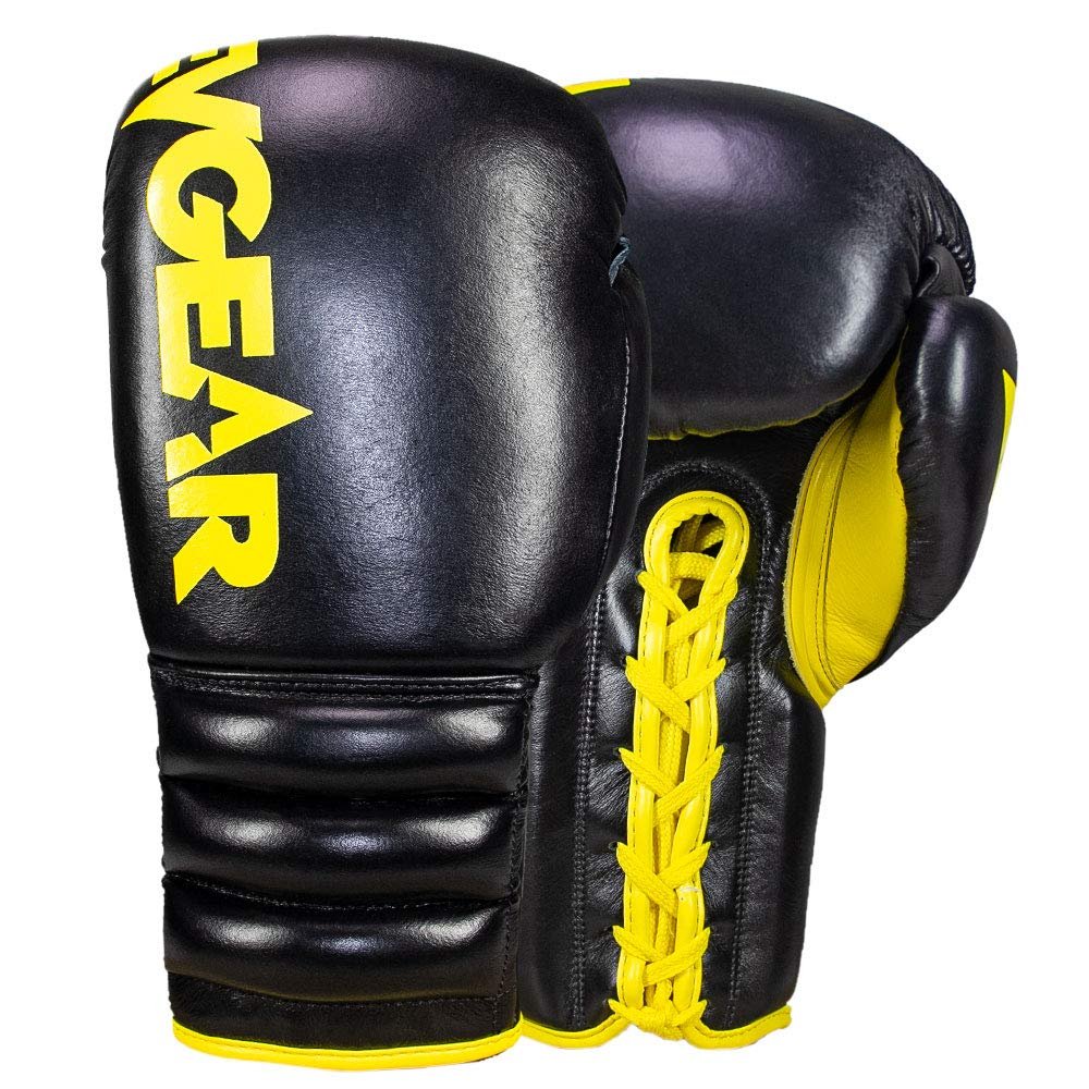 Revgear S4 Sentinel Lace Pro Leather Gel Boxing Gloves | Ridged Wrists for Protection | Multi-Layer Gel Padding (Black, 10 OZ)