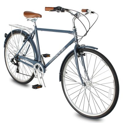 MICARGI ROASCA V7 Men 700C City Bike 7 Speed Commuter Adults Bicycle with Luggage Carrier, Hi-Ten Steel Frame, Lightweight Comfort Commuter, Beach Cruiser, Road Bike (53cm - Grey)