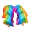 Winged Sirenny 43"(110 cm) Small Youth Worship Praise Fan Flag Streamers, Belly Dance Silk Fan Veil, Set of 2 (longside Rainbow) view 1