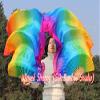 Winged Sirenny 43"(110 cm) Small Youth Worship Praise Fan Flag Streamers, Belly Dance Silk Fan Veil, Set of 2 (longside Rainbow) view 3