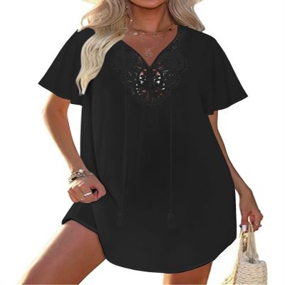 Ekouaer Swimsuit Cover Ups for Women Lace Crochet V-Neck Bikini Beach Coverups Dress for Swimwear Bathing Suit