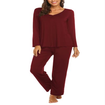Ekouaer Womens Pajama Sets 2 Piece Lounge Set Fall Winter Pajamas Long Sleeve Pjs Top and Pants Soft Pj Sets Loose Sleepwear Wine Red