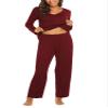 Ekouaer Womens Pajama Sets 2 Piece Lounge Set Fall Winter Pajamas Long Sleeve Pjs Top and Pants Soft Pj Sets Loose Sleepwear Wine Red view 2