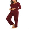 Ekouaer Womens Pajama Sets 2 Piece Lounge Set Fall Winter Pajamas Long Sleeve Pjs Top and Pants Soft Pj Sets Loose Sleepwear Wine Red view 4