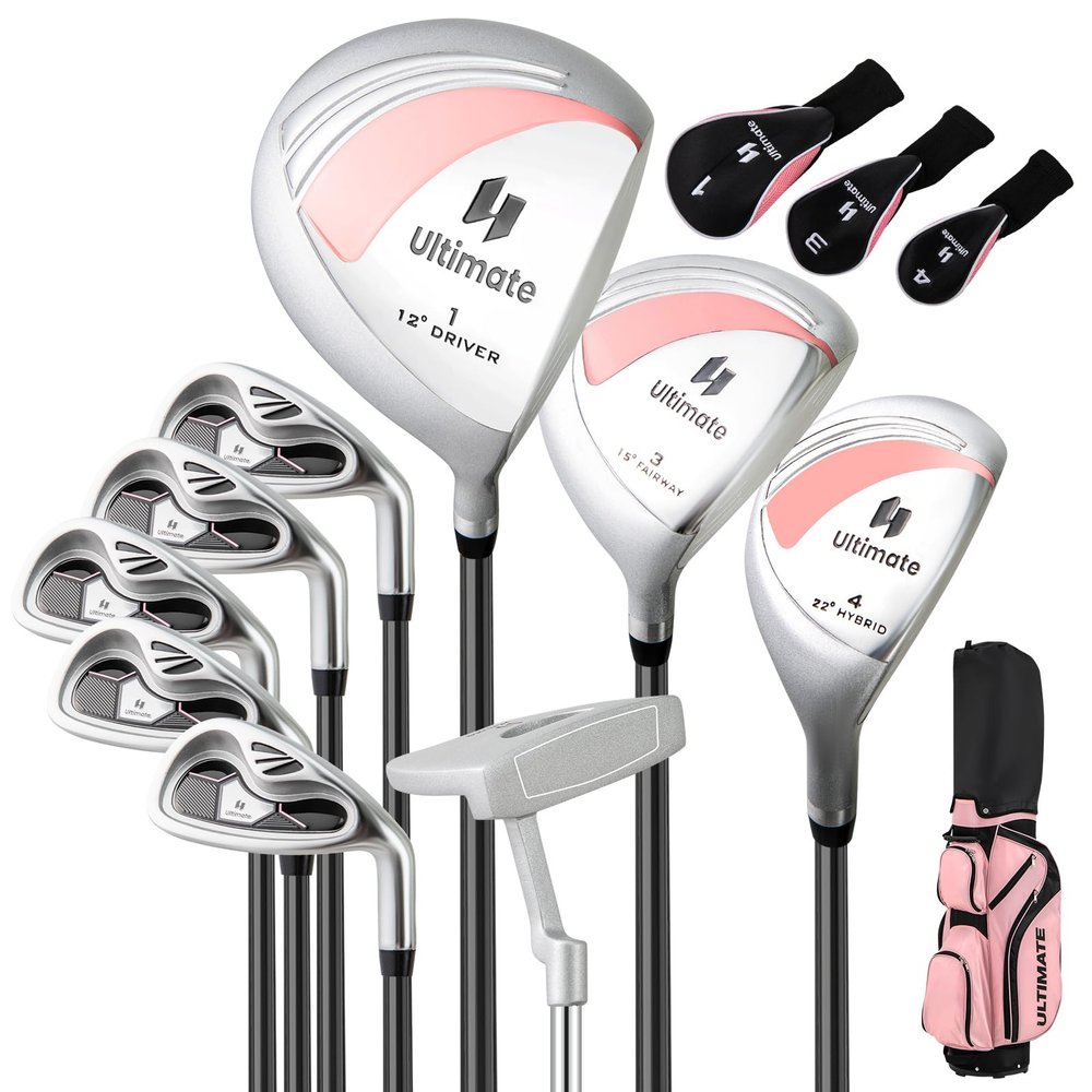 Tangkula 9/10 Pieces Women's Complete Golf Clubs Set Right Hand, Includes 460cc Alloy #1 Driver & #3 Fairway Wood & #4 Hybrid & #6/#7/#8/#9/#P Irons, Putter, Golf Club Set