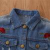 Toddler Kids Girls Boys Floral Print Ripped Denim Jacket Long Sleeve Button Down Trucker Jeans Jacket Top Coat Overcoat Basic Hoodie Casual Spring Fall Cowboy Outerwear Clothes Blue Rose 3-4 Years view 3