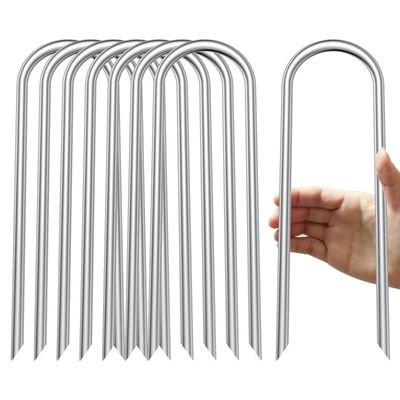 Trampoline Stakes U Shaped Anchors Heavy Duty Metal - 12" Long Trampolines Ground Wind Stakes for Soccer Goals, Camping Tents, Garden Decoration (8pcs)