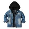 Toddler Kids Girls Boys Hooded Denim Jacket Long Sleeve Button Down Trucker Jeans Jacket Top Zipper Coat Overcoat Basic Hoodie Casual Spring Fall Cowboy Outerwear Clothes Blue Black Hat 12-18 Months view 1