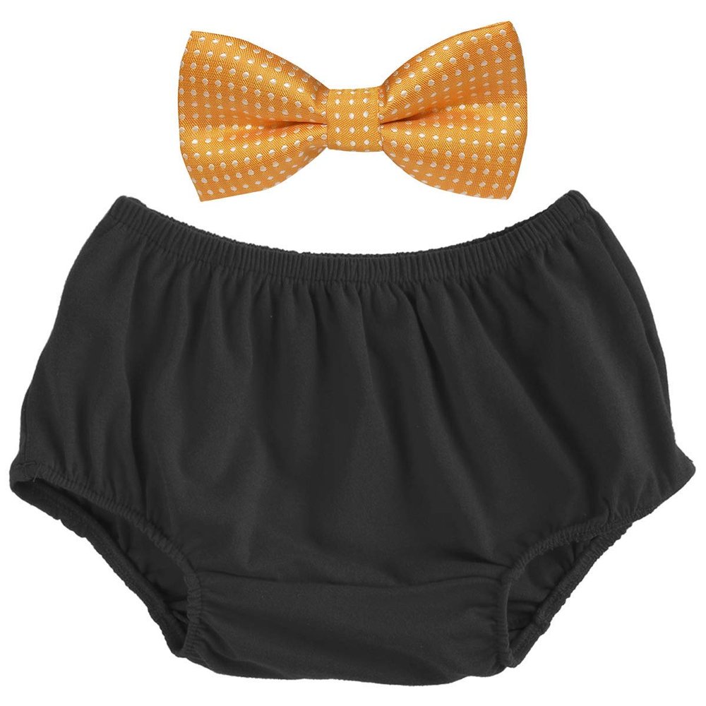 Infant Baby Girls Boys Cake Smash Clothes Diaper Cover Shorts Cotton Training Pants Bow Tie Set First 1st 2nd Birthday Outfit for Photo Prop Party Washable Reusable Elastic Bloomer #3 Black One Size