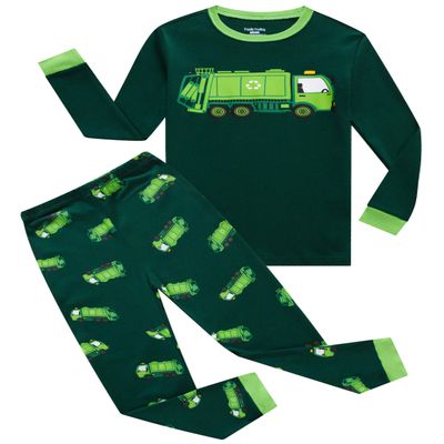 Family Feeling Garbage Truck Big Boys Long Sleeve Pajamas 100% Cotton Pjs Kids Sleepwears Size 12