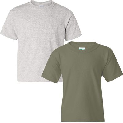 Gildan Kids' Big Heavy Cotton Youth T-Shirt, 2-Pack LRG-Ash-Military