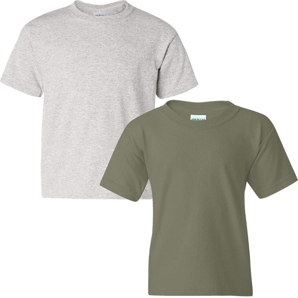 Gildan Kids' Big Heavy Cotton Youth T-Shirt, 2-Pack LRG-Ash-Military