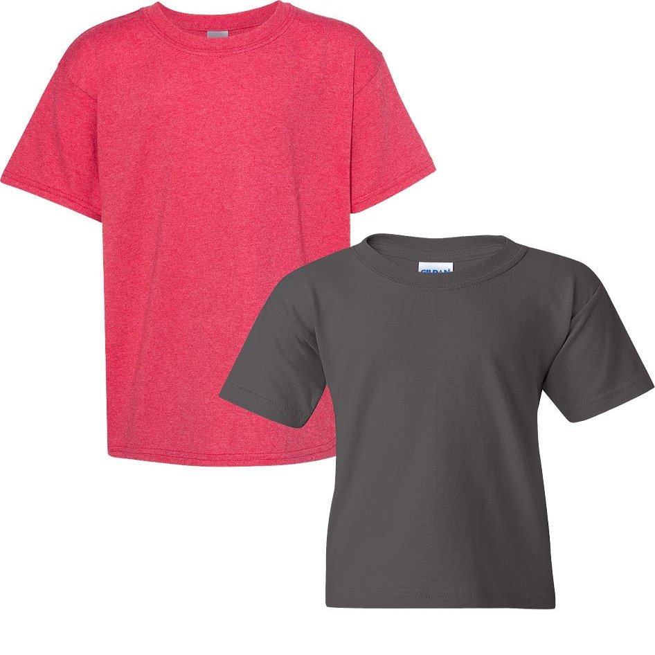 Gildan Kids' Big Heavy Cotton Youth T-Shirt, 2-Pack MED-HeatherRed-Charcoal