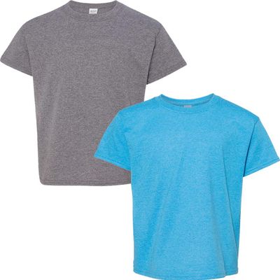 Gildan Kids' Big Heavy Cotton Youth T-Shirt, 2-Pack SML-Graphite-HeatherSapphire