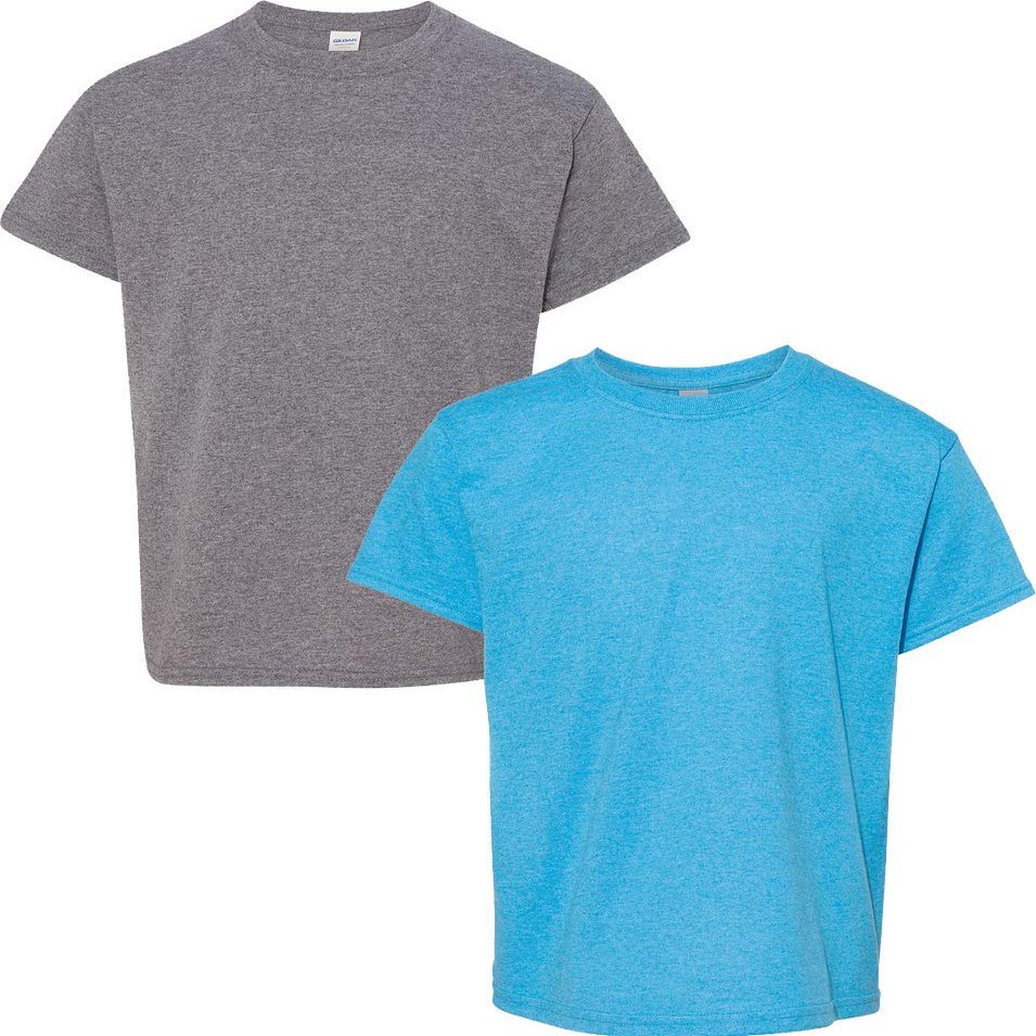 Gildan Kids' Big Heavy Cotton Youth T-Shirt, 2-Pack SML-Graphite-HeatherSapphire