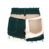 THUNDER STAR Womens Mid Rise Stretchy Patchwork Jeans Shorts Raw Frayed Hem Casual Denim Shorts Green XL view 2