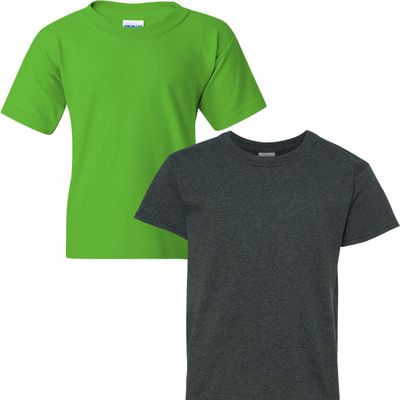 Gildan Kids' Big Heavy Cotton Youth T-Shirt, 2-Pack MED-ElectricGreen-DarkHeather