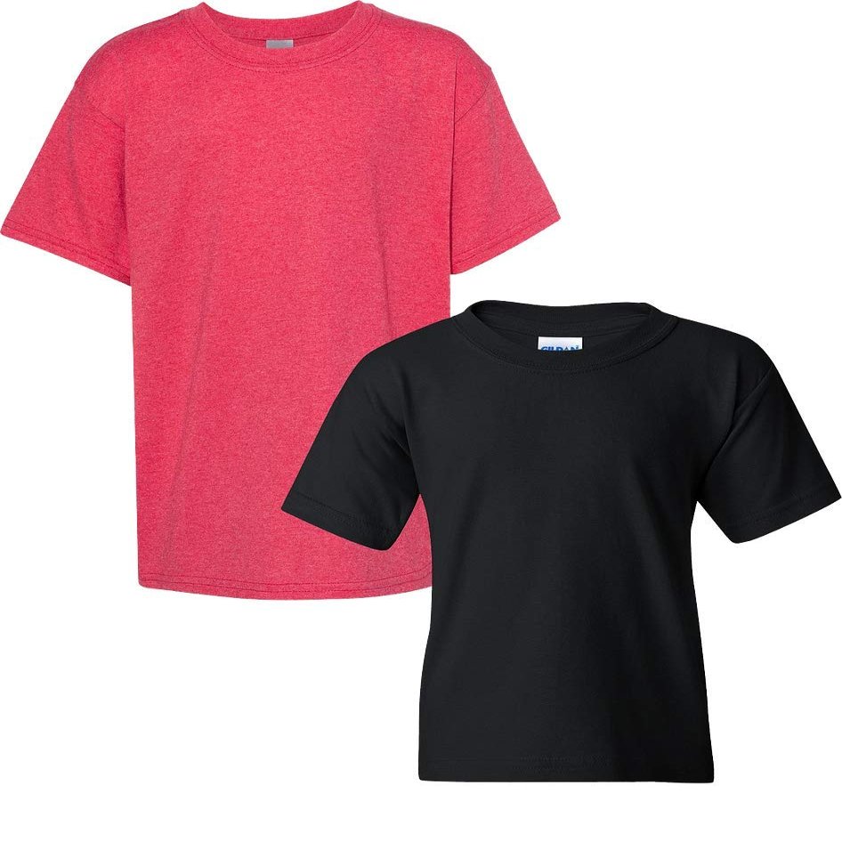 Gildan Kids' Big Heavy Cotton Youth T-Shirt, 2-Pack XL-HeatherRed-Black