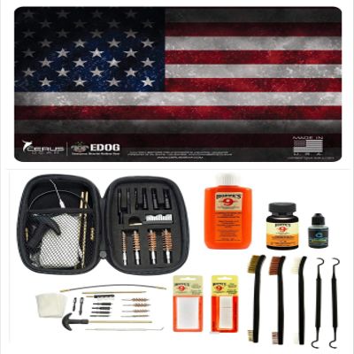 EDOG Range Warrior 27 Pc Gun Cleaning Kit - Old Glory U.S. American Flag Handgun Honor & Pride Pistol Mat & Range Warrior .22 .38 .357 9MM .45 Gun Cleaning Kit & Tac Book Cleaning Essentials Kit