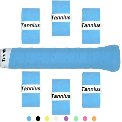 Tannius Tennis Racket Grip Tape, 9 Pack Dry Feel Tennis Grips, Absorbent and Enhanced Tennis Overgrip (6-Pack Blue)