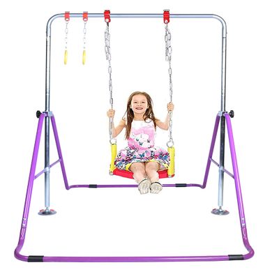 Expandable Gymnastics Bars for Kids, 3 in 1 Jungle Gym Set, Swing Seat, Trapeze Rings, Adjustable Height Gymnastic Horizontal Bars, Junior Training Bar Children Folding Training Monkey Bars (Puple)