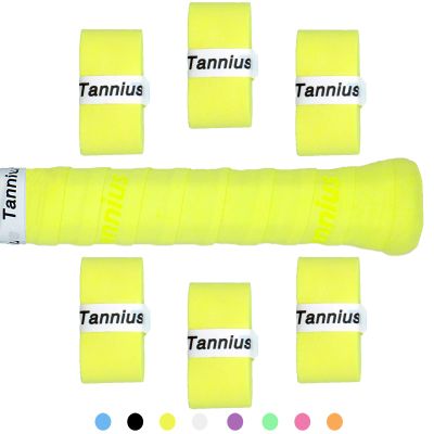 Tannius Tennis Racket Grip Tape, 9 Pack Dry Feel Tennis Grips, Absorbent and Enhanced Tennis Overgrip (6-Pack Yellow)