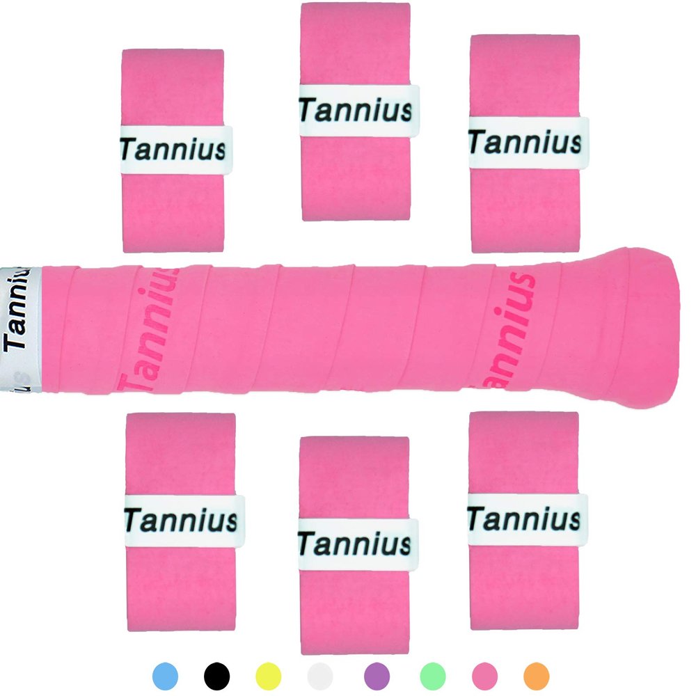Tannius Tennis Racket Grip Tape, 9 Pack Dry Feel Tennis Grips, Absorbent and Enhanced Tennis Overgrip (6-Pack Pink)
