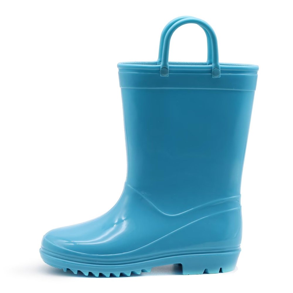 EUXTERPA Boys Girls Waterproof Rain Boots Kids Toddler Solid Color Boots with Easy On Handles, Blue, Big Kid Size 2