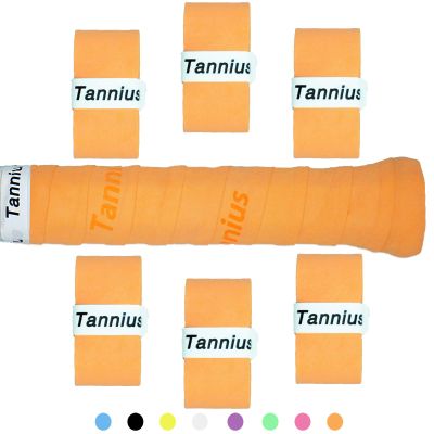 Tannius Tennis Racket Grip Tape, 9 Pack Dry Feel Tennis Grips, Absorbent and Enhanced Tennis Overgrip (6-Pack Orange)