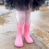 EUXTERPA Girls Waterproof Rain Boots Kids Toddler Solid Color Boots with Easy On Handles, Pink, Big Kid Size 2 view 2