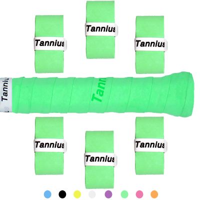 Tannius Tennis Racket Grip Tape, 9 Pack Dry Feel Tennis Grips, Absorbent and Enhanced Tennis Overgrip (6-Pack Green)