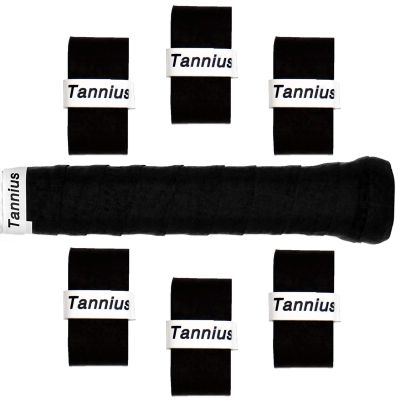 Tannius Tennis Racket Grip Tape, 9 Pack Dry Feel Tennis Grips, Absorbent and Enhanced Tennis Overgrip (6-Pack Black)