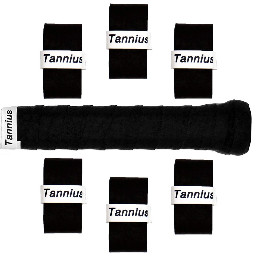 Tannius Tennis Racket Grip Tape, 9 Pack Dry Feel Tennis Grips, Absorbent and Enhanced Tennis Overgrip (6-Pack Black)