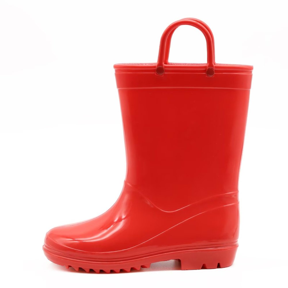 EUXTERPA Boys Girls Waterproof Rain Boots Kids Toddler Solid Color Boots with Easy On Handles, Red, Big Kid Size 1