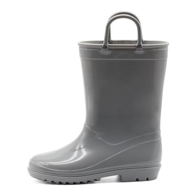 EUXTERPA Boys Girls Waterproof Rain Boots Kids Toddler Solid Color Boots with Easy On Handles, Grey, Toddler Size 7