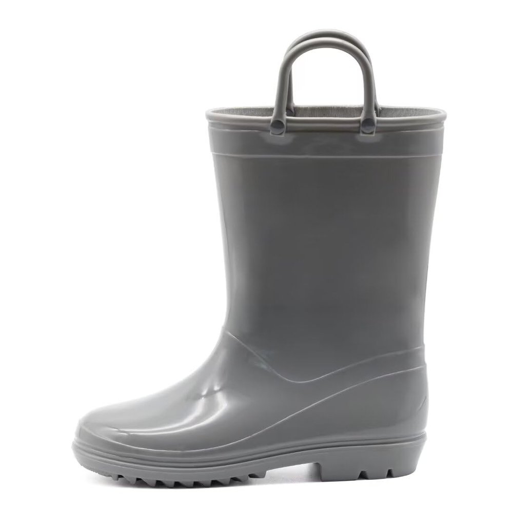 EUXTERPA Boys Girls Waterproof Rain Boots Kids Toddler Solid Color Boots with Easy On Handles, Grey, Toddler Size 7