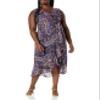 London Times Womens Ruffle Hem Maxi Dress, Ruffle Detail Hi-Low Faux Wrap Dress, Navy/Multi, 10 US view 1