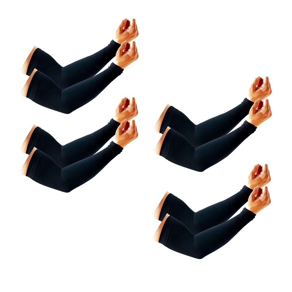 PFFY 4 Pairs UV Protection Cooling Arm Sleeves for Men and Women UPF 50 Sun Sleeve Black