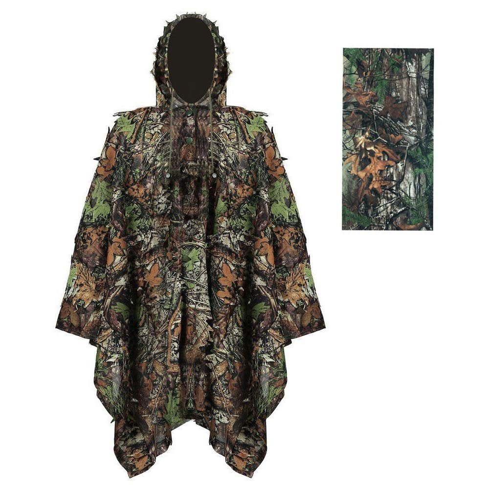 Hunting 3D Leafy Camouflage Ghillie Suit Camo Cape Cloak Stealth Clothing for Military CS Woodland Tactical Poncho