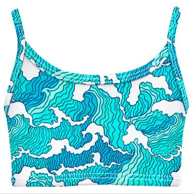 Made in USA Girls Bikini Top for Girls UPF50+ Sun Protection Toddler Bathing Suit Rash Guard for Beach Pool Swimwear,Turq Waves, 4