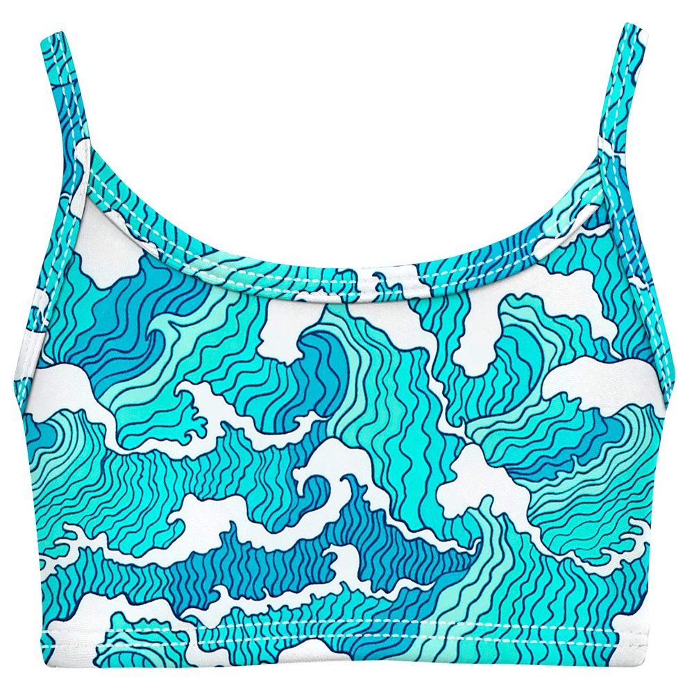 Made in USA Girls Bikini Top for Girls UPF50+ Sun Protection Toddler Bathing Suit Rash Guard for Beach Pool Swimwear,Turq Waves, 4