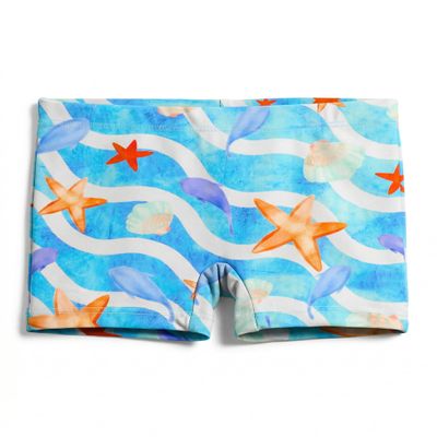 City Threads Girls Swim Shorts, UPF 50+ Swim Pants for Girls, Made in USA Swimsuit Shorts (Marine Life, 14)